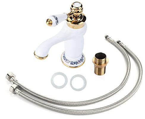 Waschtisch-Mischbatterie, Badarmatur Einhand-Badewannenarmatur Gefäßspülbeckenarmatur Badarmatur Wasserfall Einlocharmatur mit Ablaufgarnitur Versorgungsschlauch Waschtischarmaturen (weiß)