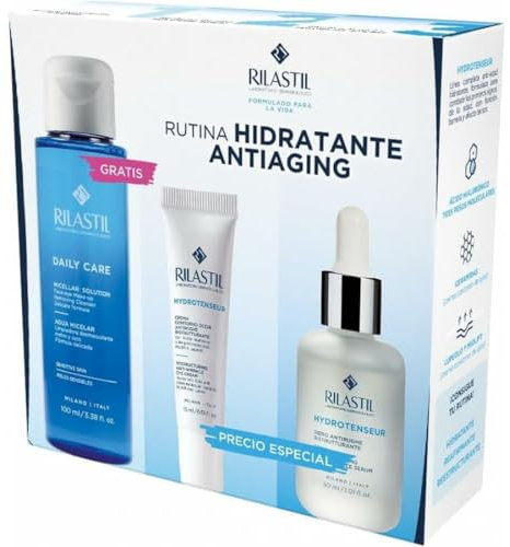 Rilastil Hydrotenseur Pack Hidratante Antiaging - Serum Antiarrugas Hidratante 30 Ml + Contorno de Ojos Reparador Bolsas y Ojeras 15 Ml + GRATIS Daily Care Agua Micellar 100 Ml