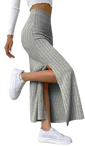 Jupes Femme Tricot Côtelé, Jupe Longue Droite-Jupe Hiver avec Fente Chaude Taille Haute élastique Jupe Loisirs Jupe d'automne Maxi Rétro Jupes Chic Grâce Charmant