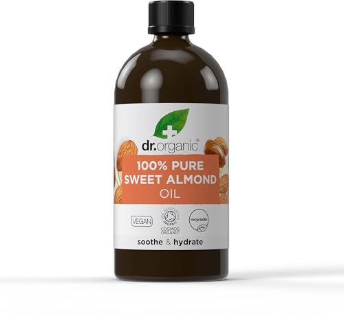 Dr Organic Sweet Almond Oil, 100% Pure & Natural, Hydrating, Multi Action, Face, Body & Hair, Massage, Carrier Oil, Aromatherapy, Vegan, Cruelty Free, Paraben & SLS Free, Certified Organic, 100ml