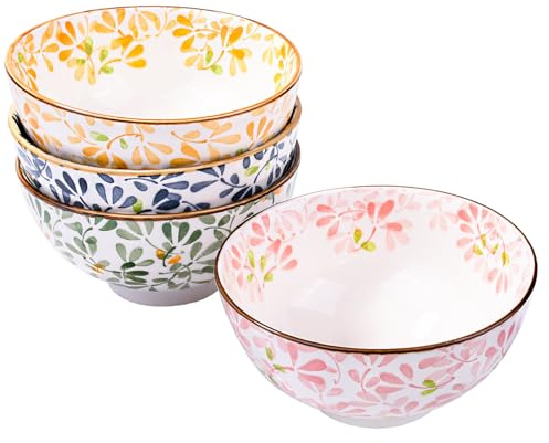 Whitenesser Japanese Ceramic Rice Bowls Set of 4, Porcelain Dessert Bowls Ice Cream Bowls Set Microwave Safe for Snacks, Salad, Dips, Rice