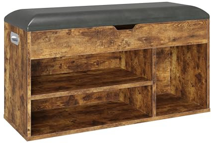 Schuhbank mit gepolstertem Sitz, Bank mit Kissen, Bettendhocker mit verstecktem Stauraum & 3 Ablagen für Wohnzimmer, Lounge, Flur, Schlafzimmer (Braun)