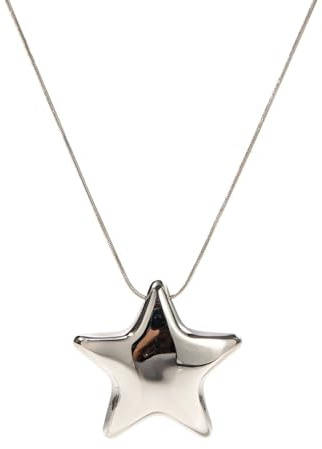 Minimalist Star Choker Necklace for Women Girls Dainty Stainless Steel 18k Gold Plated Star Charm Pendant Trendy Adjustable Chain Necklaces Fashion Jewelry Birthday Gifts for Her Bff 17 (Silvery)