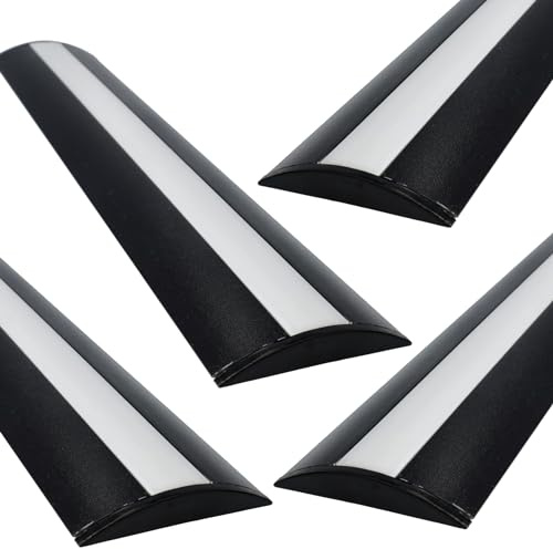 JANDEI - 4 x 1 Meter gebogene Aluminiumprofile für LED-Streifen, halbtransparenter Diffusor, Endkappen, Installation an Wand, Decke, Möbel – 52 mm breit x 7,5 mm hoch (schwarz)