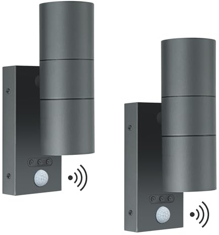 Kerry Outdoor Lights with Sensor, Mains Powered, IP65, Up and Down, 2 Pack