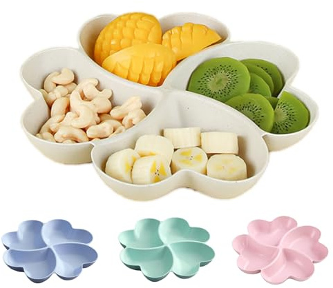 Bustlwor 4 Pièces Assiettes Divisées, Assiettes Familiales, Assiette Compartiment Adulte Enfant, Assiette Camping en Plastique, Pour Collations, Fruits, Salades, Noix