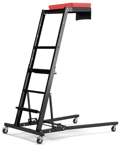 COSTWAY Tabouret d'Atelier Repliable pour Moteur avec Hauteur Réglable 114,5-168 cm, Chariot de Mécanicien Automobile avec Angle à 3 Vitesses Plateau Rembourré, pour Garage Domestique