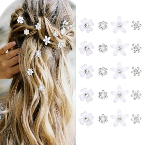 20 Piezas Horquillas para el Pelo con Diseño de Flores, Pequeñas Horquillas para el Pelo con Diamantes de Imitación, Pinzas Pelo de Flores Blancas para Mujer Horquillas Decorativas para el Pelo