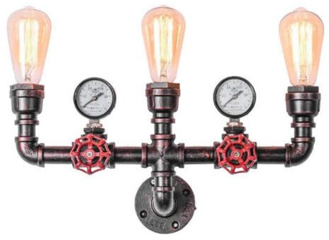 Queeucaer Wandleuchte Vintage Retro Eisen Rohr Wand Lampe Wasserrohr Industrielampe St64,Kann verwendet werden, um Cafés, Bars, verschiedene Freizeitorte, etc. zu dekorieren,58.00 x 23.00 x 9.00 (cm)