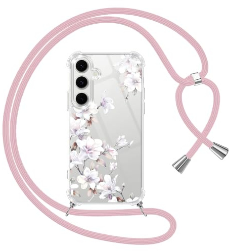 Yoedge Handyband Handyhülle für Samsung Galaxy S24 FE 5G 6,7 Hülle mit Band, Durchsichtig Aesthetic Muster Blumen Case mit zum Umhängen, Weiche TPU + PC Stoßfest Schutzhülle für Samsung S24 FE, 05