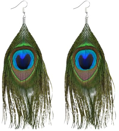 Pfau Ohrringe Mit Quasten - Karnevalsschmuck Pfauenfedern für Damen, Mädchen Maskerade Looks Accessoires