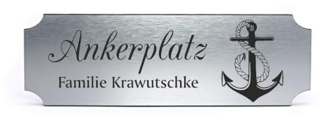 Dekolando Schild Ankerplatz personalisiert mit Anker Motiv - Name Familienname Türschild selbstklebend silber graviert 15 x 5 cm