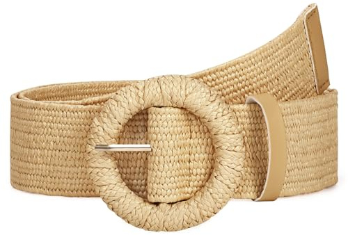 JasGood Stroh Geflochten Elastischer Gürtel für Damen Breiter Taillengürtel Rattan Gewebter Boho Gürtel für Kleider