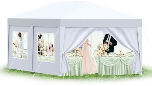 Kidsgigglz Tonnelle de Jardin 3x6, Pergola-PE Imperméable avec 4 Parois Latérales, Chapiteau UV 50+, Tente de Fête-Plage-Camping-Marché-Reception, Auvent avec Fenêtres, Cadres en Acier, Blanc