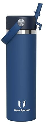 Sparrow Borraccia Termica 500ml/750ml/1L - Borracce Bambini con Cannuccia | Bottiglia Senza BPA & Perdite, Lavastoviglie, Caldo & Freddo, Scuola,Sport,Viaggio - SwivelSip Borraccia Tappo Flex Cannuccia