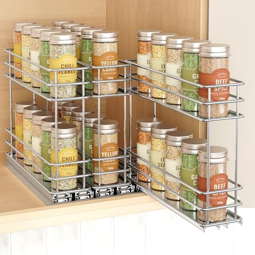 Orimade Gewürzregal Ausziehbar, Gewürz Organizerfür, Gewürzregal Schrank,Kein Zusammenbau, Gewürzregale ohne Bohren Silber, 3 Stück