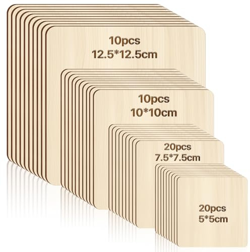 Akamino 60 hojas de madera de balsa, hojas de madera contrachapada de 4 tamaños, hojas de tablero de madera fina en blanco sin terminar para manualidades, pintura, grabado, proyectos de fabricación de