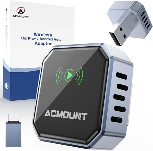 Acmount Adattatore Wireless CarPlay 2-in-1 & Android Auto, Compatibile con USB e Type-C, CarPlay per auto,Mini Slim per iOS 10+ & Android 11+, Plug & Play, Connessione Veloce