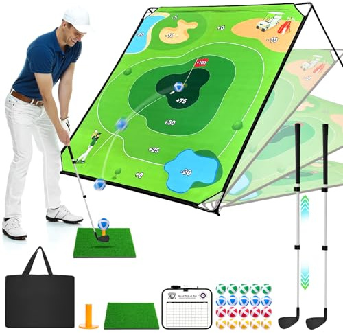 URUQ Golf Chipping Game Set - Indoor & Outdoor Golfspiele für Erwachsene & Kinder, Familienspiele mit verstellbarem Winkel, 2 verstellbare Schläger