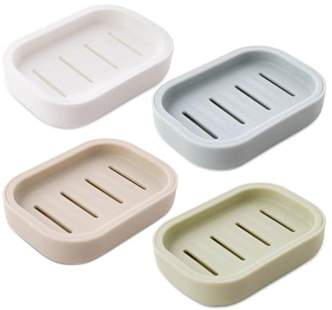 4 Pcs Soap Dish, Plastic Soap Dish with Drainage, Soap Dishes Holder | Portable Shower Soap Box for Bathroom Kitchen Easy Cleaning