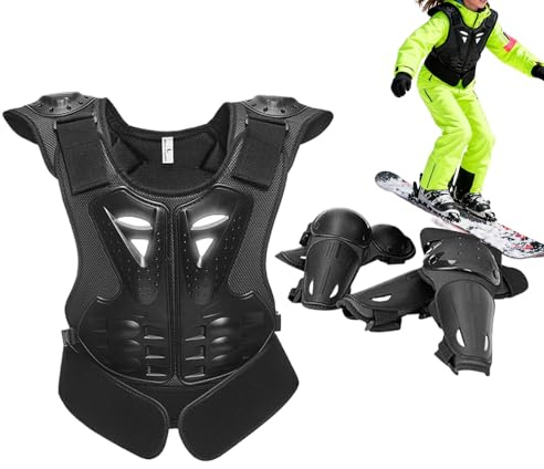 Duroecsain Motorradausrüstung für – Brustprotektor mit Knie- und Ellbogenschutz, atmungsaktive Fahrausrüstung für Geländemotorräder – für Jungen und Mädchen, 8-15 Jahre