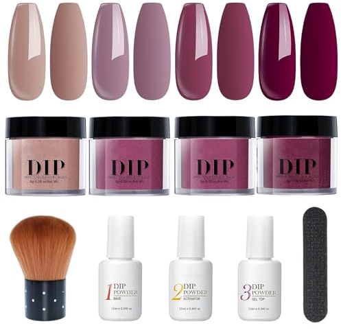 Kit de poudre de trempage pour ongles, kit trempage poudre pour ongles, 10 pièces/ensemble liquide 4 couleurs avec activateur base et couche finition pour salon manucure d'art