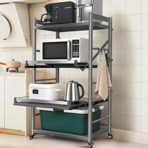 quolliter Standregal Küchenregal aus Kohlenstoffstahl, 200kg Tragkraft, 4 Ablagen Schmalregal mit Rollen & Arbeitsplatte, Stehendes Regal ohne Bohren für Küche, Wohnzimmer, Badezimmer, Breite 80cm