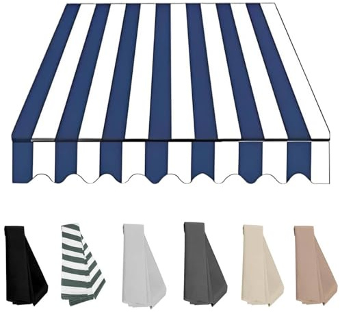Toldos Exterior Terraza,Tela De Repuesto para Toldos Manuales,Impermeable Poliéster Lona de Repuesto para Toldo,2.0m 3.0m 4m 5m 7m Lona para Terraza Balcón Jardín(Blue White,13x6.5ft(4.0x2.0m))