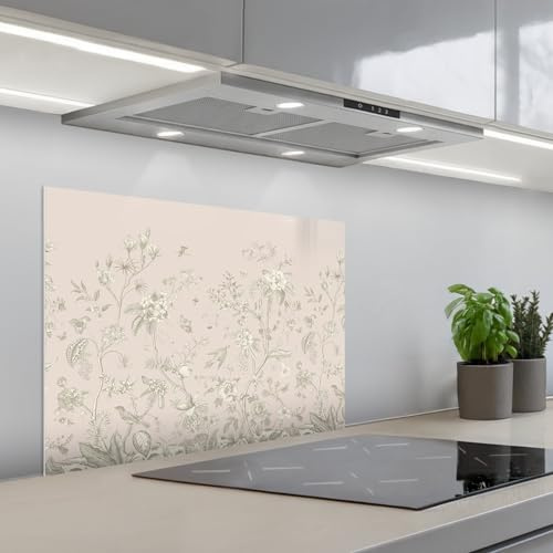 KitchenYeah© Credence Cuisine Adhesive 50x70 cm Protege Mur Revetement Mural Adhesif Parement Interieur À Coller Plaque Plastique Rigide Fleurs - Beige - Botanique - Vintage