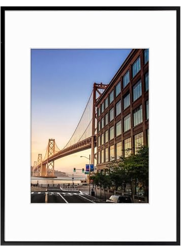 Frametory, 12x16 Aluminum Picture Frame - 12 x 16 Black Frame with Removable Mat for 8.5 x 11 Photo - 16 by 12 Durable Metal Frame with Real Glass - Sawtooth Hanger for Easy Wall Display - 1 Pack