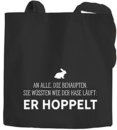 MoonWorks Jutebeutel an alle die wissen wie der Hase läuft er hoppelt Spruch Baumwolltasche Stoffbeutel Tragetasche schwarz 2 lange Henkel