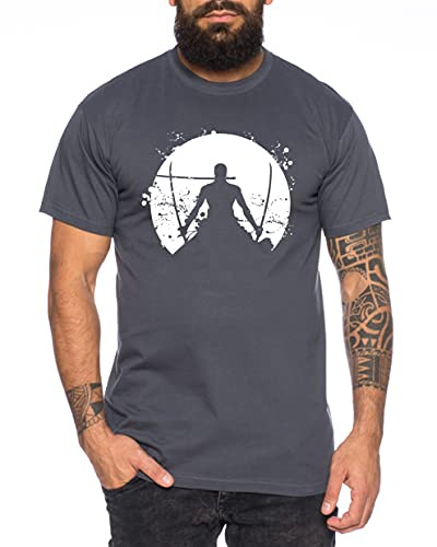 Zorro Moon One Manga Herren Ruffy T-Shirt Anime Piece, Farbe:Dunkelgrau, Größe:XL