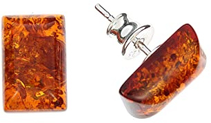 Boucles d'oreilles en ambre de la marque Artisana - Boucles d'oreilles rectangulaires en ambre et argent sterling 925/000, Argent sterling 925/000 ambre de la Baltique, Ambre