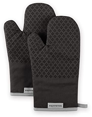 KitchenAid Oven Mitt Set, Cotton, Black, 7x12.5