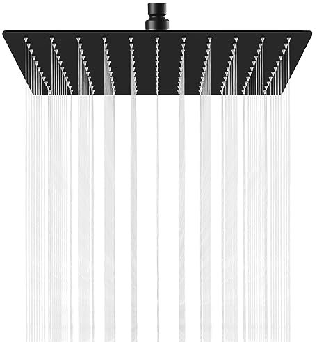 Midanya 10 Inch Rain Shower Head Matte Black 10 Square Rainfall Stainless Steel High Pressure Bath Showerhead Rainfall Showerhead 1/16 Ultra Thin Waterfall Full Body Coverage with Silicone Nozzle