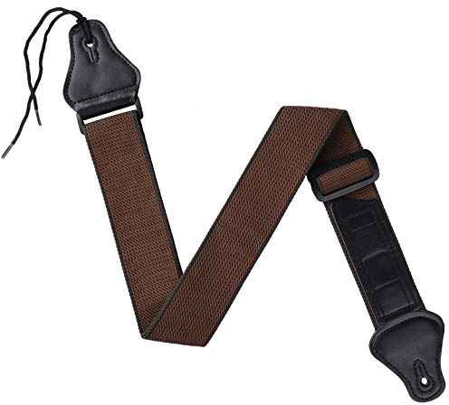 MengH-SHOP Sangle de Guitare Réglable en Coton - Bandoulière Confortable Avec 3 Porte-médiators pour Guitare Folk, Acoustique, Électrique et Basse (Marron)