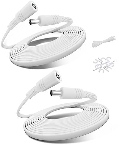 Basesailor Cable Extensión 12V DC 3M/2Pack,Prolongador Alimentacion 5V 9V DC 5.5 x 2.1 mm,Alargador Plano 5521,Cable DC Hembra a Macho para Cámara Seguridad Vigilancia CCTV,Cámara Red IP,LED,DVR