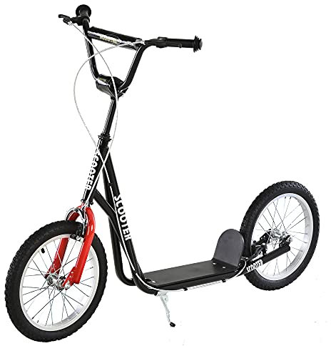 HOMCOM Kinderroller Scooter Tretroller Cityroller Kickscooter Roller Kinder Kickboard mit Luftreifen und Handbremse Scooter Kinder Wasserfest Faltbar ab 5 Jahre 16 Zoll Schwarz 139 x 58 x 90-96 cm