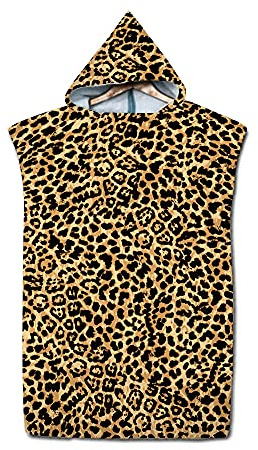 Highdi Badeponcho Strand, 3D Leopard Handtuch mit Kapuze Erwachsene Badeponcho Surf Poncho Ultraleicht Schnelltrocknend Strandtuch aus Mikrofaser für Herren Damen (75x110cm,Gelb)
