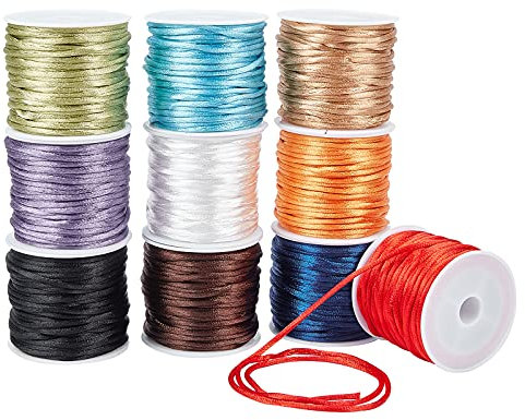 PH PandaHall Cordoncini In Nylon Satinato di Seta Da 2 mm 10 colori Cordoncino A Coda di Topo In Raso per Gioielli, Collana di Perline, Macramé, Annodare, Bracciali, Acchiappasogni