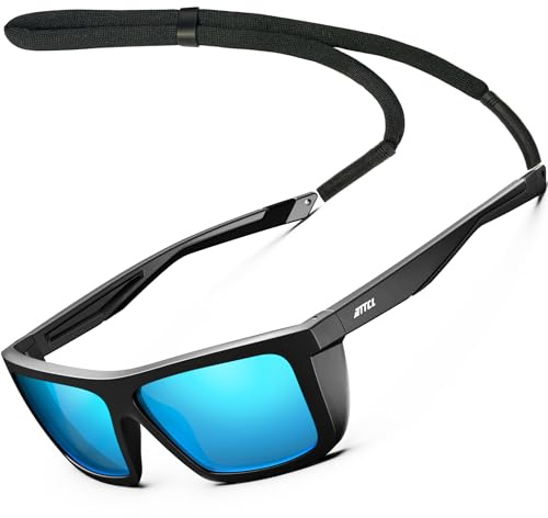 ATTCL Gafas de sol polarizadas deportivas para hombres y mujeres, ciclismo, conducción, pesca, protección UV400, 1124 Negro-negro-azul/espejado, 58mm