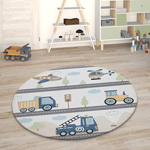 Paco Home Kinderteppich Teppich Kinderzimmer Spielmatte Straßenteppich Spielteppich, Grösse:150 cm Rund, Farbe:Bunt