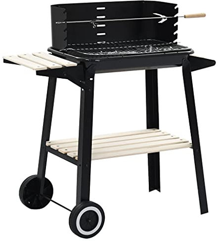 Grillwagen Holzkohlegrill, inkl. Bratrost, Räder, Ablagefach, Rädern & Belüftung, Holzkohlegrill BBQ Grills Campinggrill Standgrill für Garten, Camping und Picknick, Schwarz