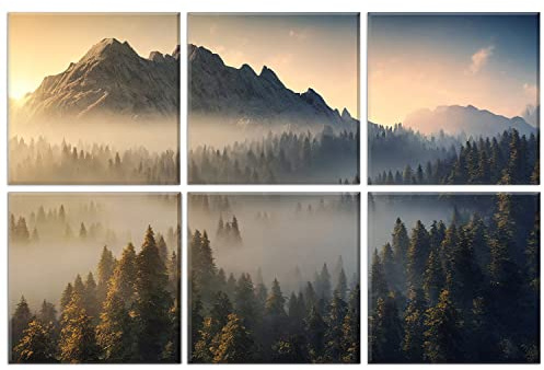 JBER Art Acoustic Panels, 6 Pack Self-Adhesive Large Wall Art Paintings for Wall Decoration, Sound Absorbing Panels for Recording Studio, Living room and Bedroom, 72x48inch(Misty Forest)