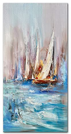 Mintura Kunstwerk, handgemaltes abstraktes Meer und Segelboote, Wandkunst, Bild, Wohnzimmer, Acryl, Leinwand, Hoteldekoration, Ölgemälde auf Leinwand (120 x 240 cm, ungerahmt)