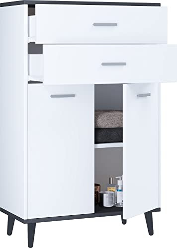 VCM Badmöbel Midischrank 60x28x97 cm 2 Türen 2 Fächer Holz | Aufbewahrung für Handtücher und Pflegeprodukte - platzsparend für kleine und große Bäder - für die tägliche Badroutine