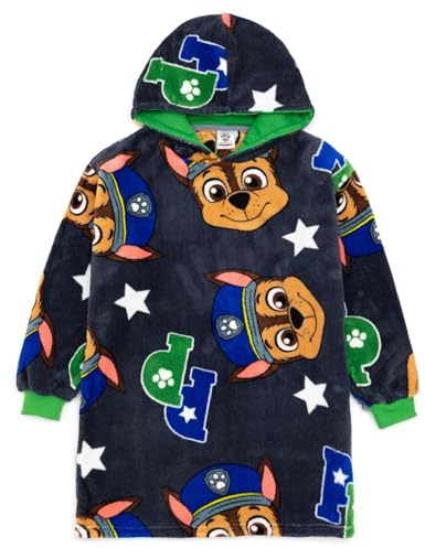 Paw Patrol Boys Oversized Blanket Hoodie | Les Enfants chassent la Police sauvent Un Animal Cartoon Grey Vuddie | Deux Tailles Polaire Poignets Verts Pull