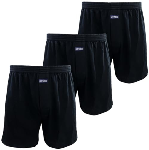 Kacouni 3 Pack Mens Boxers Loose Fit, 100% Cotton Knitted Fabric Boxer Shorts, Super Soft Pyjama Shorts Mens with Button Fly, Comfortable and Breathable Size M - 3XL (3x Black, L)