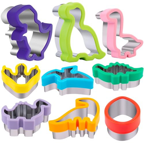 Nifogo Lot de 9 emporte-pièces en acier inoxydable pour fondant - Motif tête de dinosaure - Empreinte de pied - Pour enfants