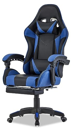 Walden Sports Gaming Stuhl bürostuhl ergonomisch Office Chair bürostühle Gaming Chair Rückenlehne Sitzhöhe verstellbar Drehstuhl Racing Office Computer Ergonomic Video Game Chair (Blau)